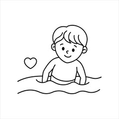 Cartoon little boy swimmer in the swimming pool