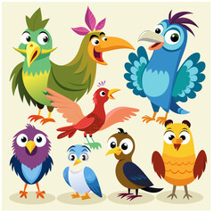 various cartoon birds collection vector