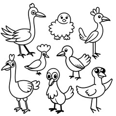 various cartoon birds collection vector