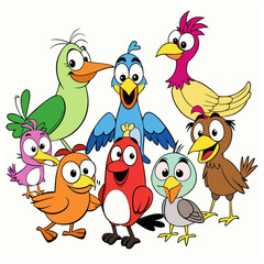 various cartoon birds collection vector