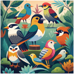 various cartoon birds collection vector