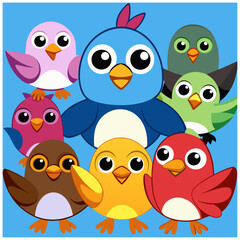various cartoon birds collection vector