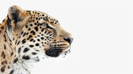 Fototapeta premium Leopard portrait against white background studio shot enhanced