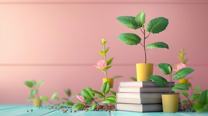 inspirational education themes flat design side view growth theme 3D render colored pastel