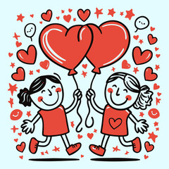 Happy Friendship day card with cute little boy and girl. Vector illustration