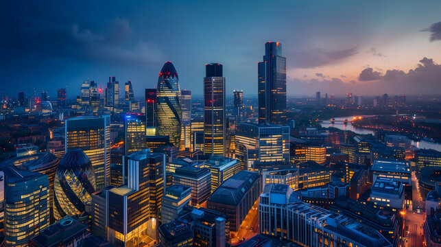 Vista panor&aacute;mica a&eacute;rea  de la ciudad de Londres con rascacielos modernos del distrito financiero