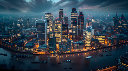 Obraz premium Vista panorámica aérea de la ciudad de Londres con rascacielos modernos del distrito financiero