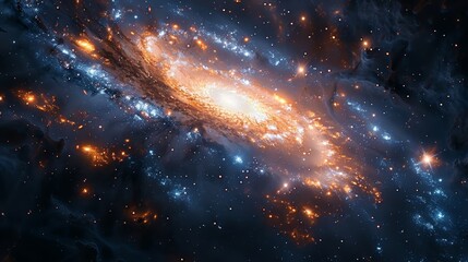 Fototapeta premium Stunning high-resolution image of a spiral galaxy with bright stars and cosmic nebulae, perfect for space and astronomy enthusiasts.