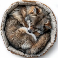 Obraz premium couple of dogs curled up in a furry bed