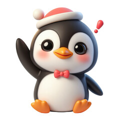 3d penguin with hello wave sign