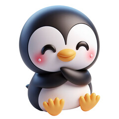 3d penguin making cute shy smile