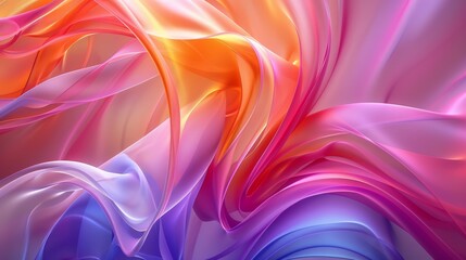 Obraz premium Abstract colorful silk fabric waves background in pink, purple, and orange hues, depicting fluid and soft textures.