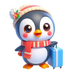 3d penguin traveler isolated on transparent background