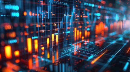 statement performance, Abstract representation of financial data and charts depicting performance metrics, Digital style, Nikon D850, Studio light, sophisticated, modern, data-driven, dynamic, HD,