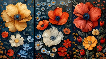 Incorporate graphic florals into abstract geometric backgrounds. , Minimalism,