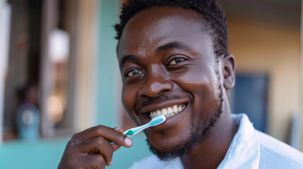 africa handsome man smiling brushing teeth