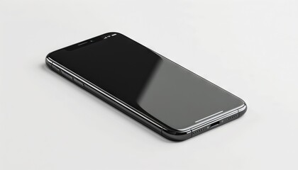 A black phone with a white background.