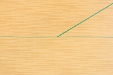 Wooden floor basketball, badminton, futsal, handball, volleyball, football, soccer court. Wooden floor of sports hall with marking lines on wooden floor indoor, gym court