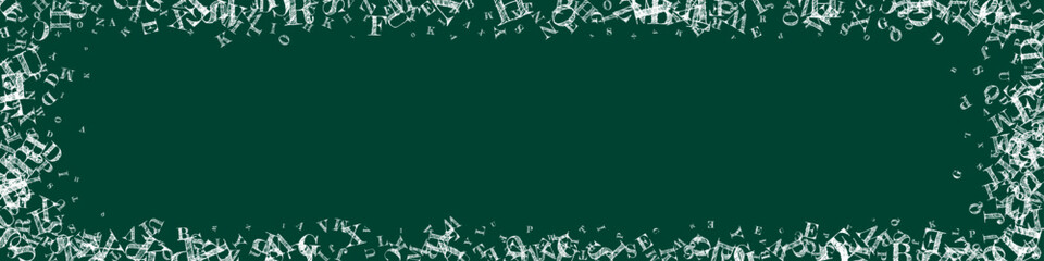 Falling letters of English language. White chalk