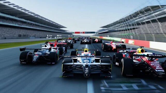 Start formula one race cars like videogame