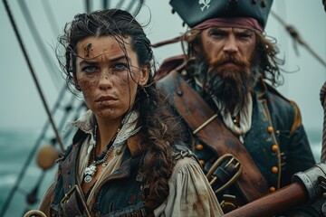 Obraz premium Explore the world of pirates through a professional photo showcasing intricate details of authentic pirate clothing, capturing the essence of swashbuckling adventures on the high seas