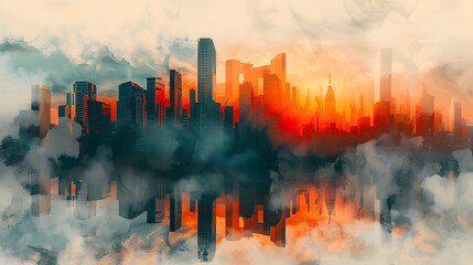 Fototapeta premium Surreal Urban Haze: Perfect for Urban Development Discussions and Environmental Awareness