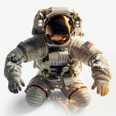 astronaut in a spacesuit with a fire in his hand