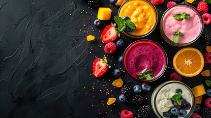 Wonderful Flat lay colorful smoothies in glasses