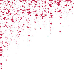 Red hearts scattered on white background.