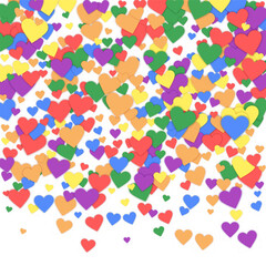 Rainbow colored scattered hearts. LGBT valentine