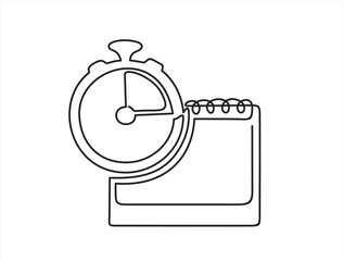 Continuous one single line drawing of calendar and timer icon. Schedule, appointment, important date concept. Modern continuous line design illustration
