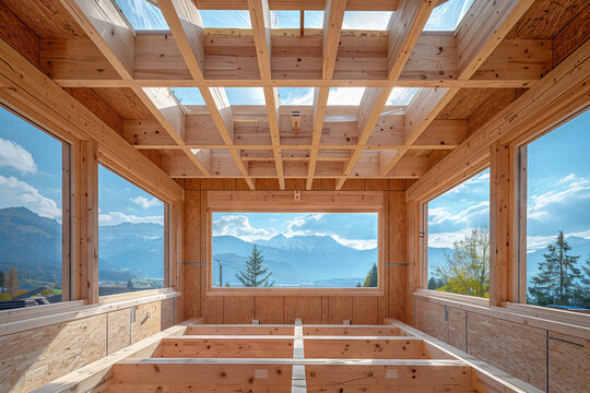 Laminated Veneer Lumber House Under Construction With Mountain View