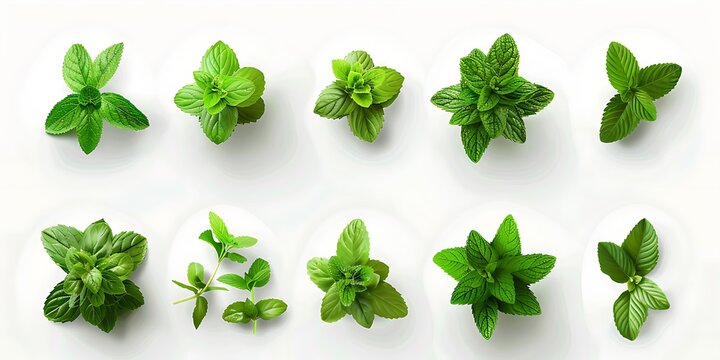 Fresh Green Mint Leaves on White Background Illustration