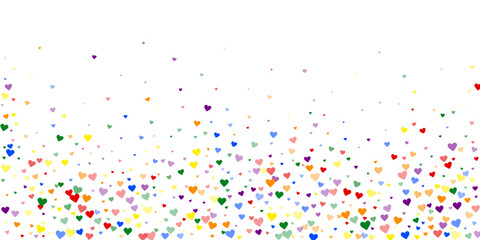 Rainbow colored scattered hearts. LGBT valentine