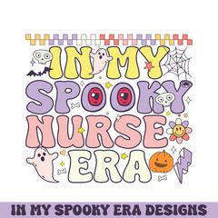 In my spooky nurse era retro groovy Happy Halloween designs