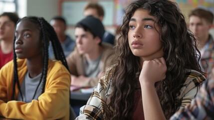 Engaged students attentive in classroom