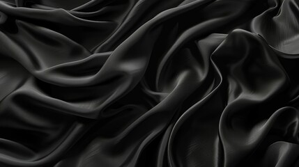 Obraz premium Luxurious black silk fabric background, perfect for elegant and high-end designs. Soft and sleek textile for premium visual projects.