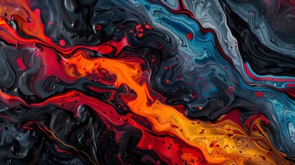 Obraz premium Vibrant Abstract Swirls of Red, Orange, and Black in Fluid Art Painting
