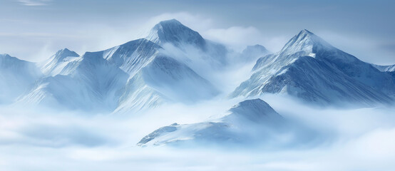 Snowy Mountain Range In Antarctica: Stunning Peaks Piercing The Sky And A Pristine Blanket Of Snow Covering The Landscape
