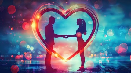 Obraz premium A silhouette couple holding a heart shaped frame