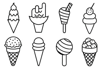 Ice Cream Line Art Elegant Dessert Sketch