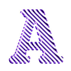 White symbol with dark purple diagonal ultra thin straps. letter a