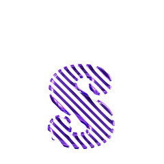 White symbol with dark purple diagonal ultra thin straps. letter s