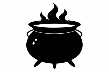 Witch cauldron silhouette vector, Witches black cauldron with boiling magic potion isolated on white background