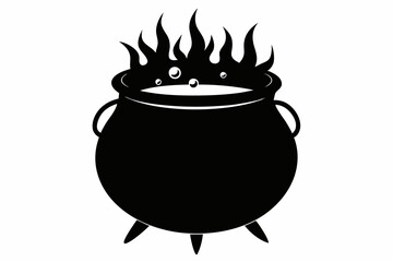 Witch cauldron silhouette vector, Witches black cauldron with boiling magic potion isolated on white background