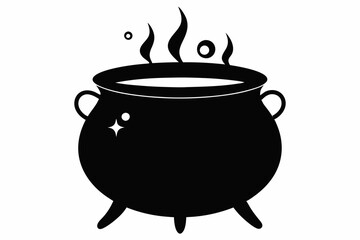 Witch cauldron silhouette vector, Witches black cauldron with boiling magic potion isolated on white background
