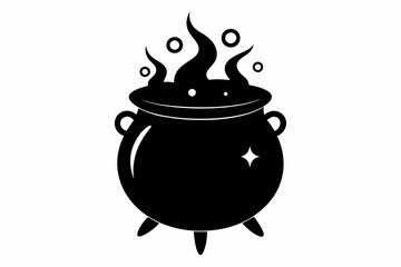 Witch cauldron silhouette vector, Witches black cauldron with boiling magic potion isolated on white background