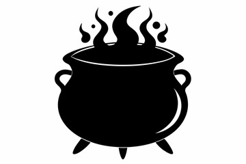 Witch cauldron silhouette vector, Witches black cauldron with boiling magic potion isolated on white background