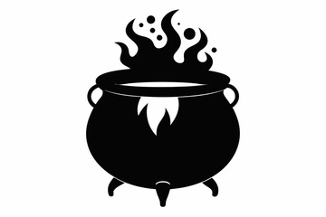 Witch cauldron silhouette vector, Witches black cauldron with boiling magic potion isolated on white background