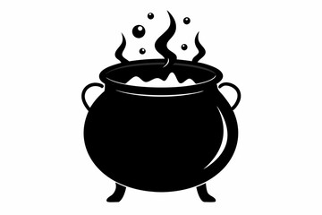 Witch cauldron silhouette vector, Witches black cauldron with boiling magic potion isolated on white background